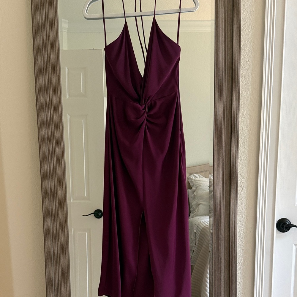 ZARA silk midi long dress gown Eggplant XS Twist-Front Dress black label new - Picture 2 of 7